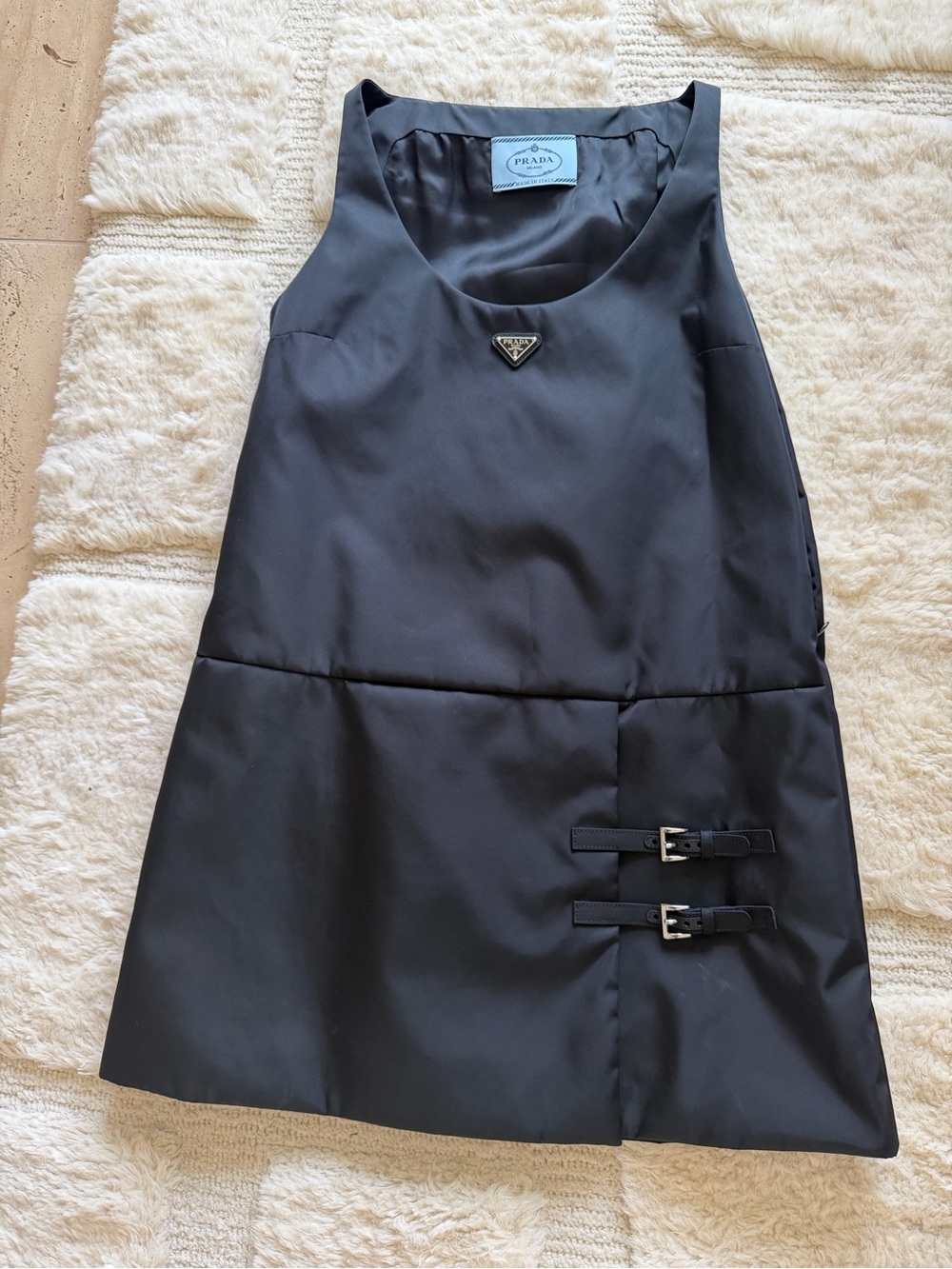 Prada Black Sleeveless Girls' Dress with Triangle Logo and Buckle Straps